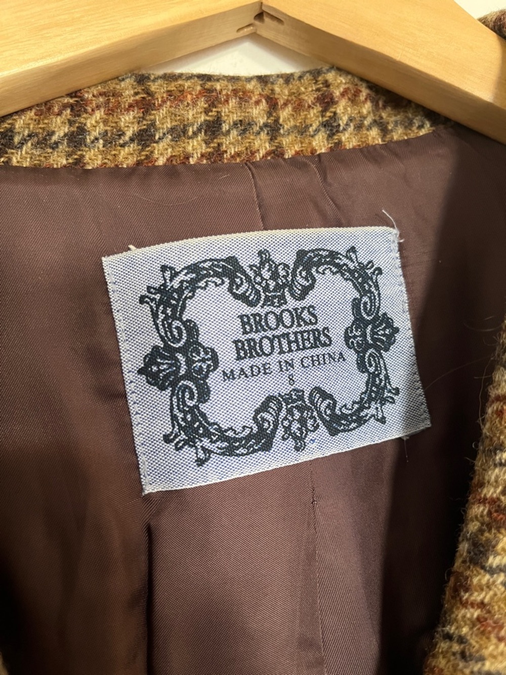 Brooks Brothers Brown Wool Houndstooth Blazer With Elbow Patches - Picture 8 of 15
